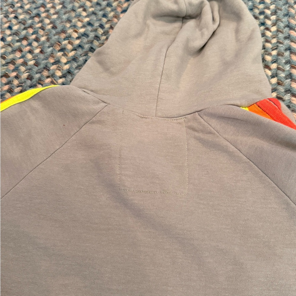 Aviator Nation Gray Cropped Hoodie with Rainbow Stripes - Picture 7 of 8